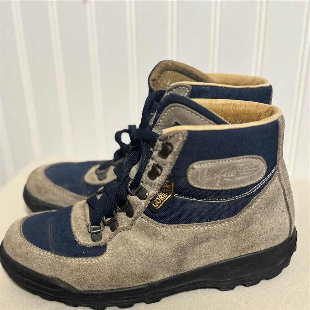 Vintage Vasque Gore-Tex Hiking Boots Gray Navy Suede‎ Skywalk Made Italy 7.5M